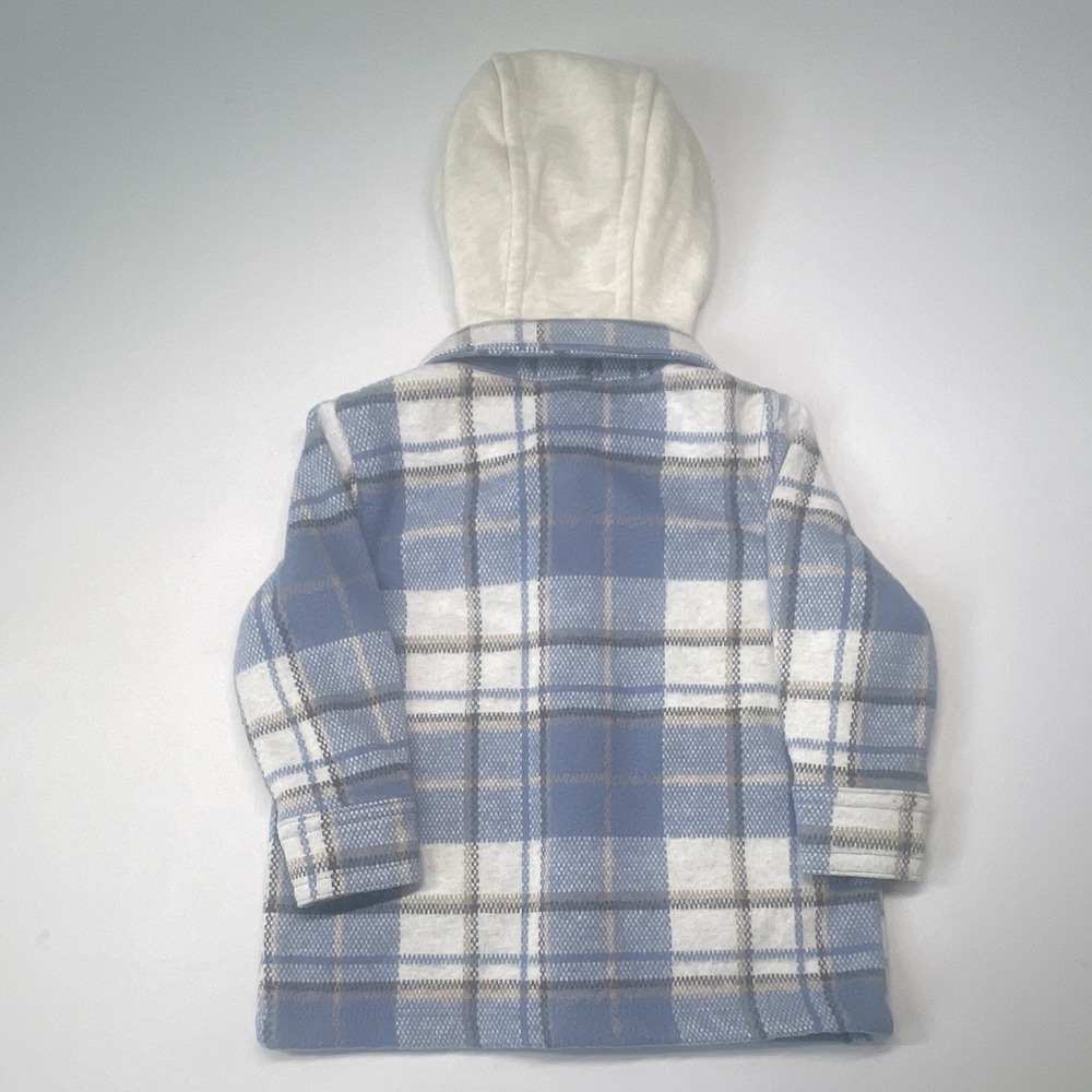 Telluride Clothing Company Blue/White Plaid Hooded Fleece Shirt Jacket 9-12M - Picture 4 of 4
